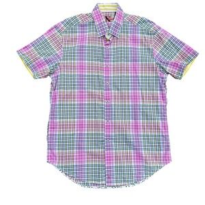 Robert Graham Plaid‎ Button Up Short Sleeve Shirt Colorful Pattern Size XL
